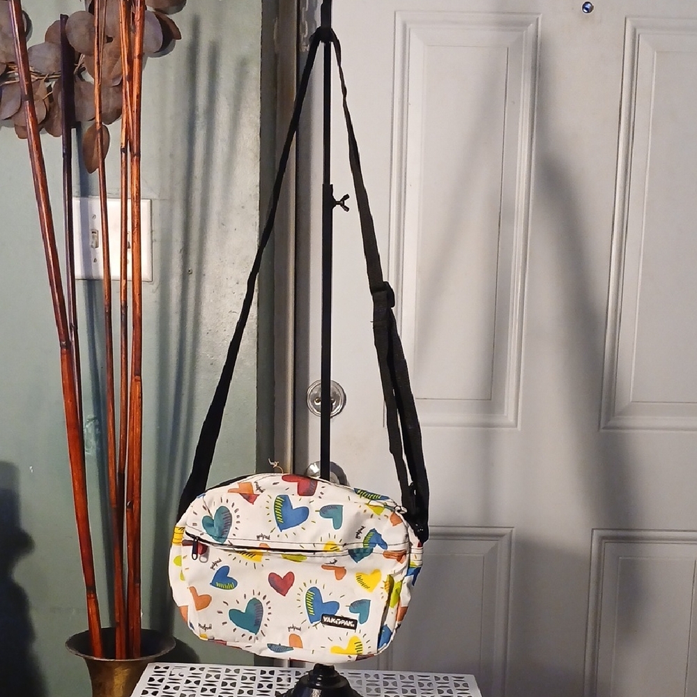 Yak Pak Colorful Heart Print Crossbody Bag